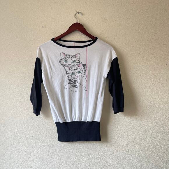 Vintage cat print front and back dolman style blouse size xs - Picture 4 of 6